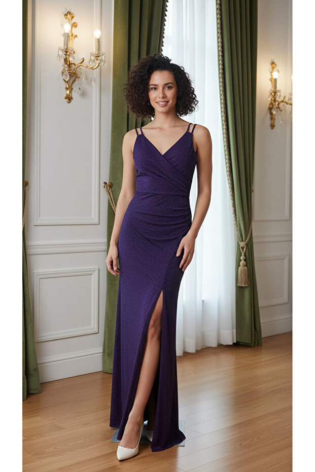 Drapeli askılı elbise - 1