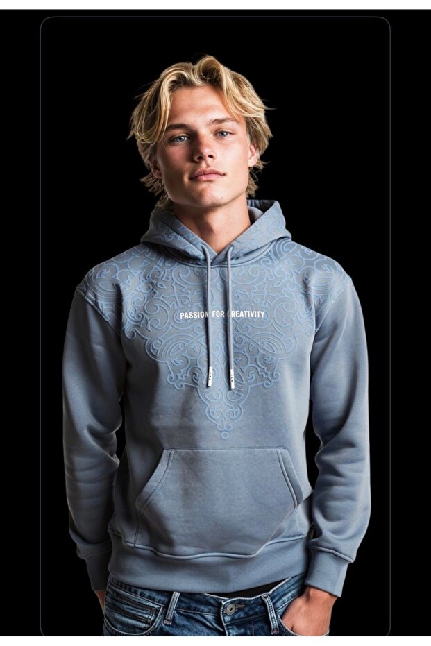 Baskılı ünisex kapşonlu Sweatshirt - 1