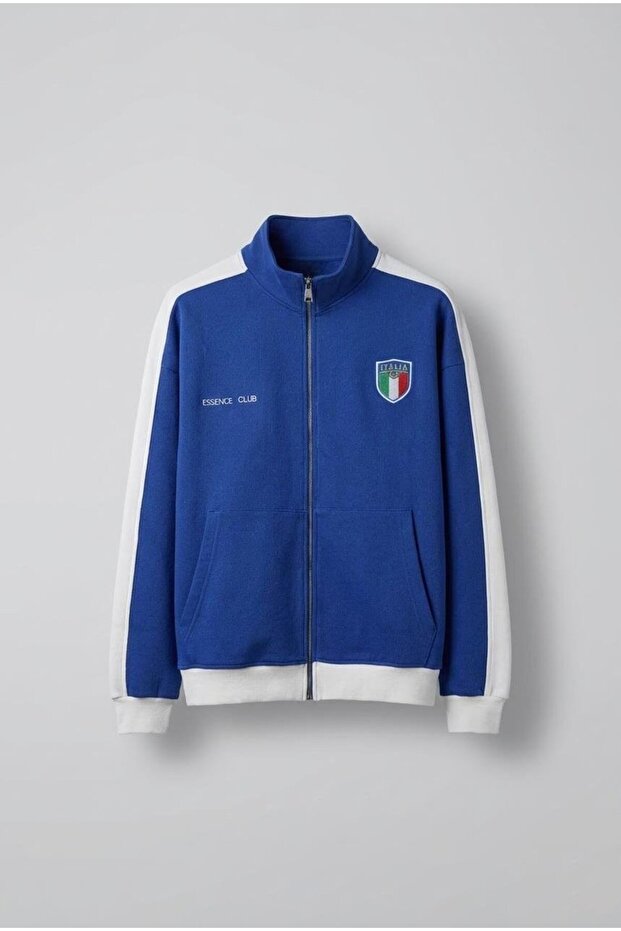 Men's Zippered Sports Relaxed Sweatshirt Cobalt Blue