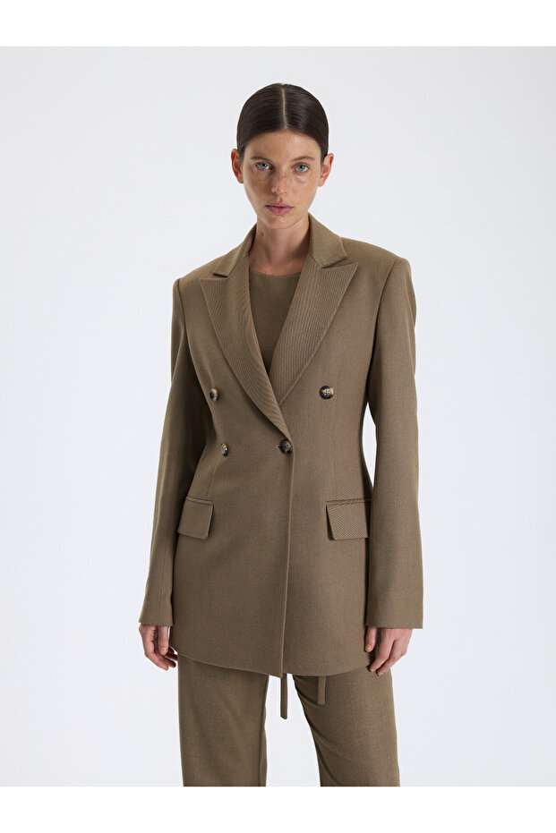 Karamel Tonlu Kruvaze Blazer - 4