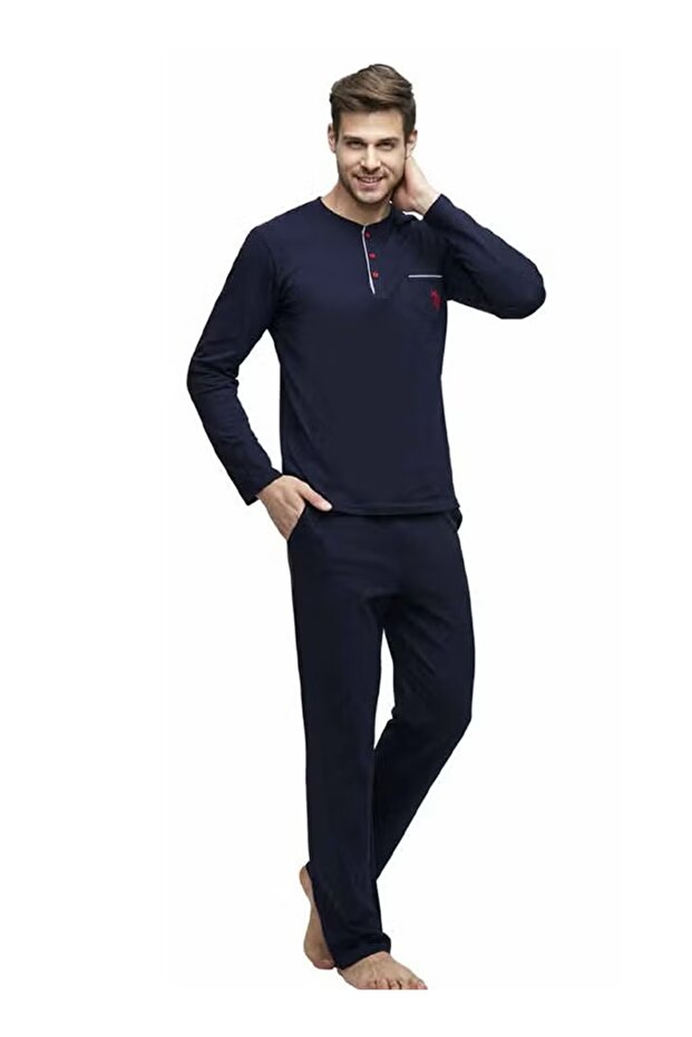 Men Pajamas Pants Set Pants and Long Sleeve Top Set