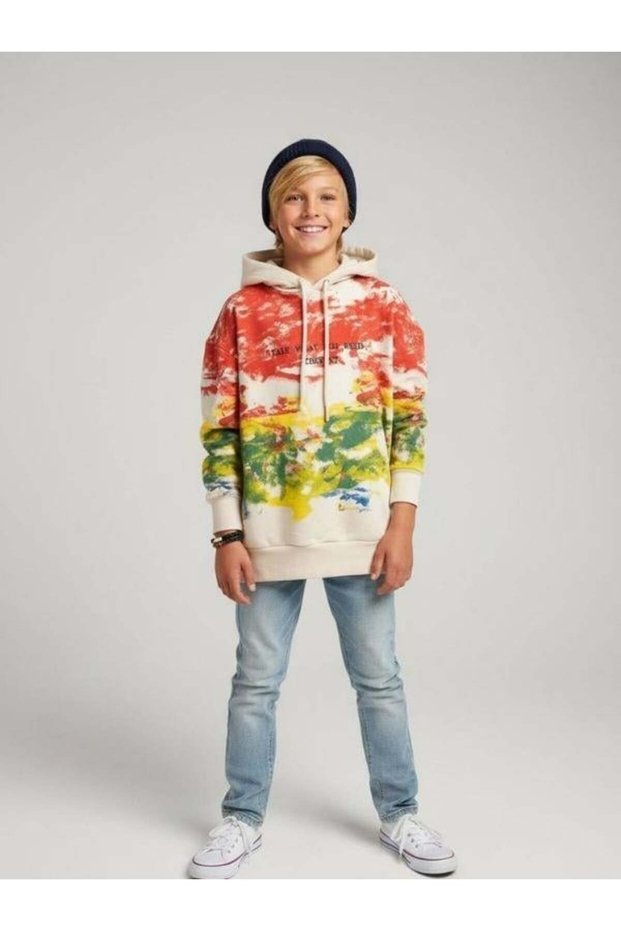 Boy's Tie Dye Patterned Hooded Sweatshirt