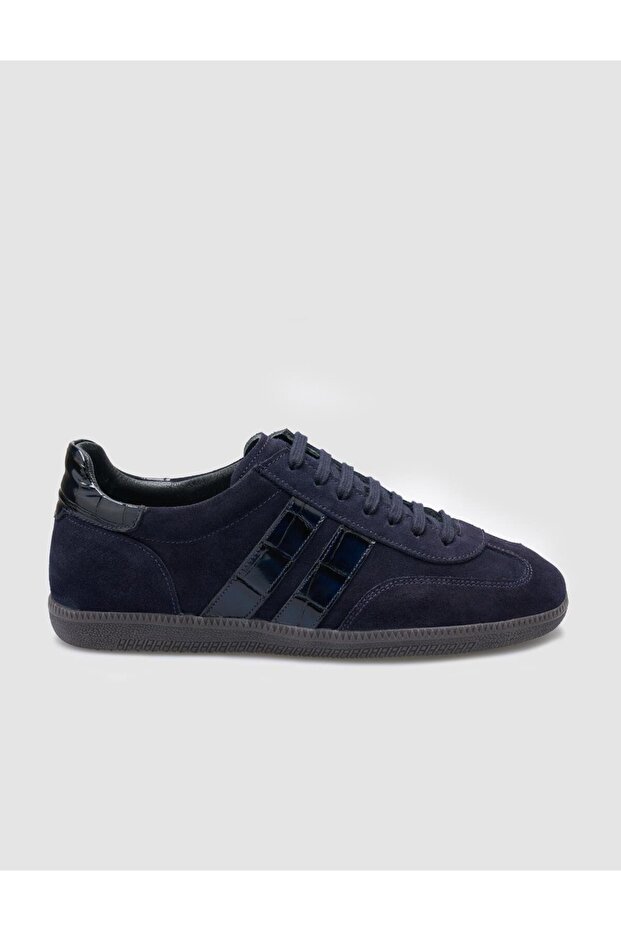 100% Genuine Suede Leather Navy Blue Women's Sneaker Shoes