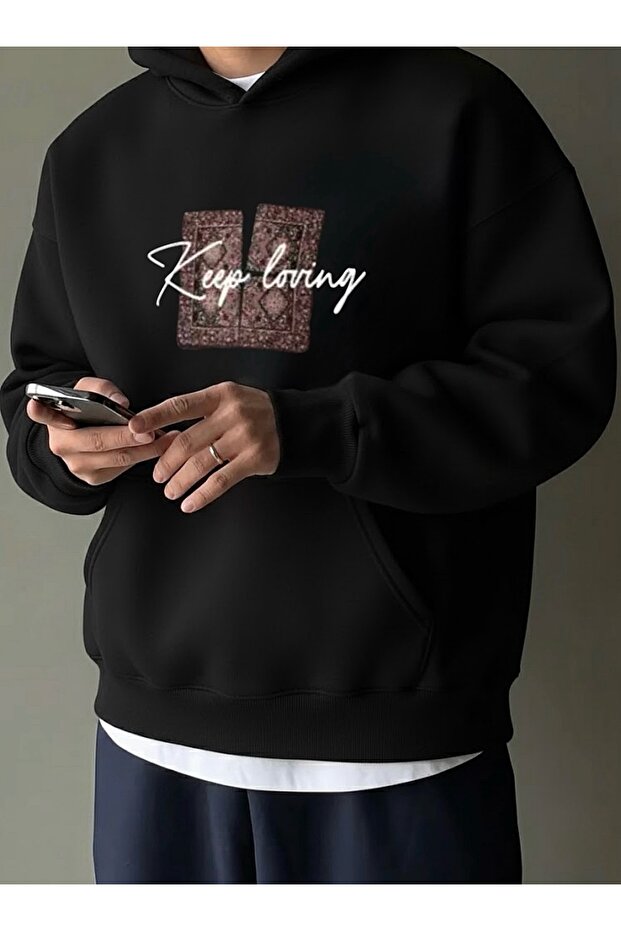 Keep Loving Ethnic Pattern Printed Oversize Unisex Sweatshirt