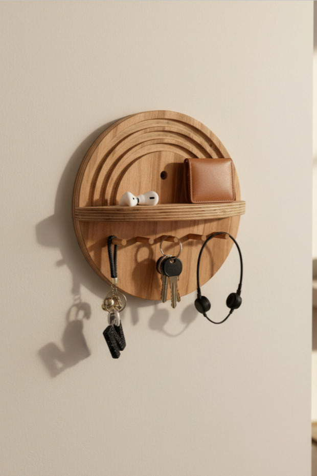 Round Wooden Wall Shelf Natural Wood Decorative and Premium Design