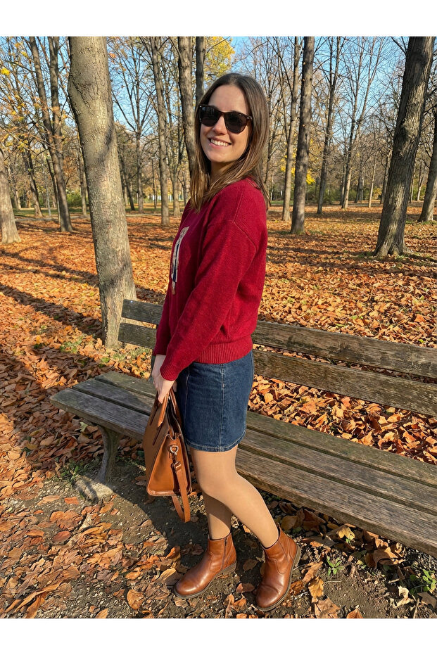 bear nakışlı basic kadın kazak - 4