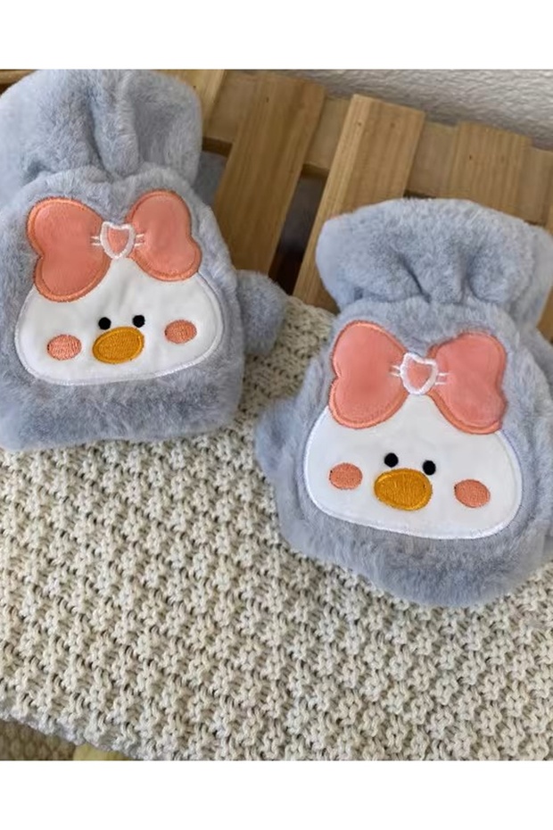 Cute Bow Detailed Plush Fingerless Gloves | Soft, Warm and Colorful Winter Gloves