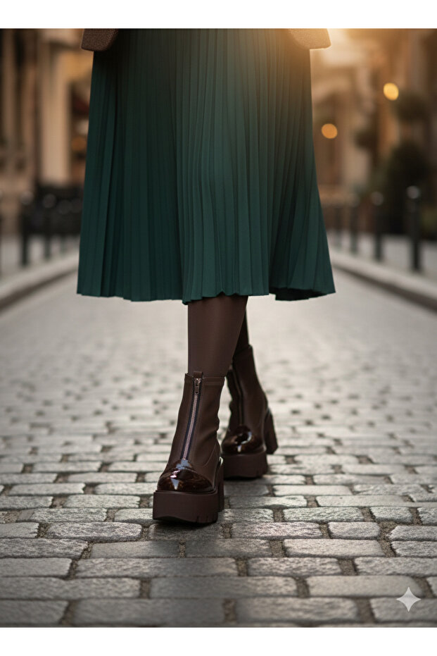 kalın taban fermuar detaylı dalgıç kumaş bot - 2