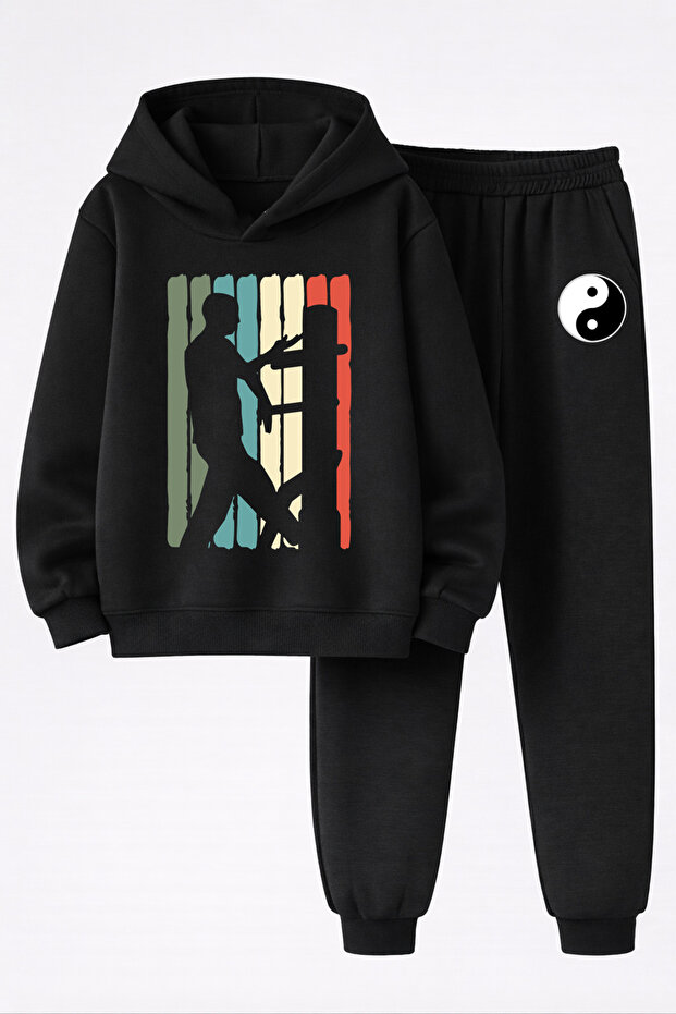 Kung-Fu Printed 3-Ply Sweatshirt and Trackpants Children's Bottom-Upper Set