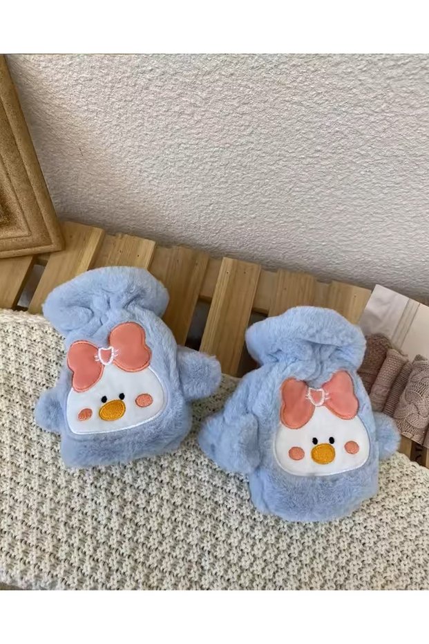 Cute Bow Detailed Plush Fingerless Gloves | Soft, Warm and Colorful Winter Gloves