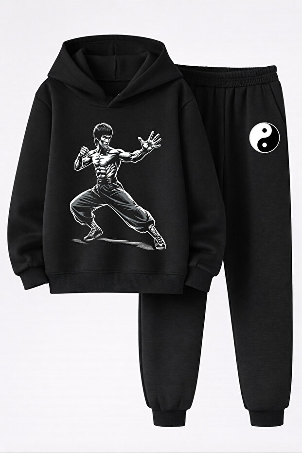 Kung-Fu Printed 3-Ply Sweatshirt and Trackpants Children's Bottom-Upper Set