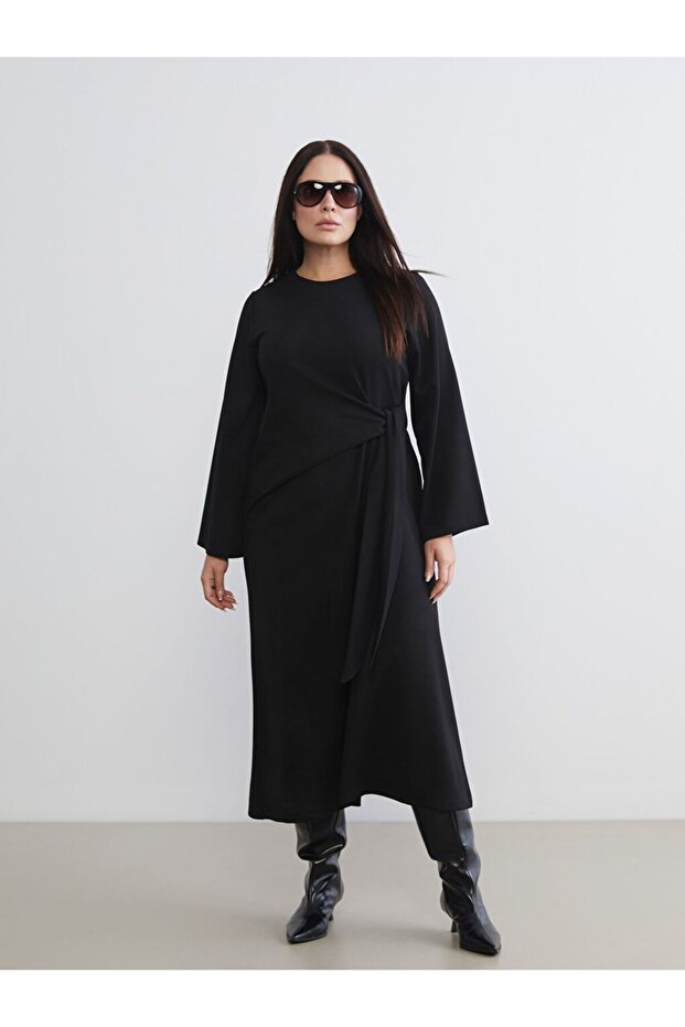 Plus Size Crew Neck Shirred Dress