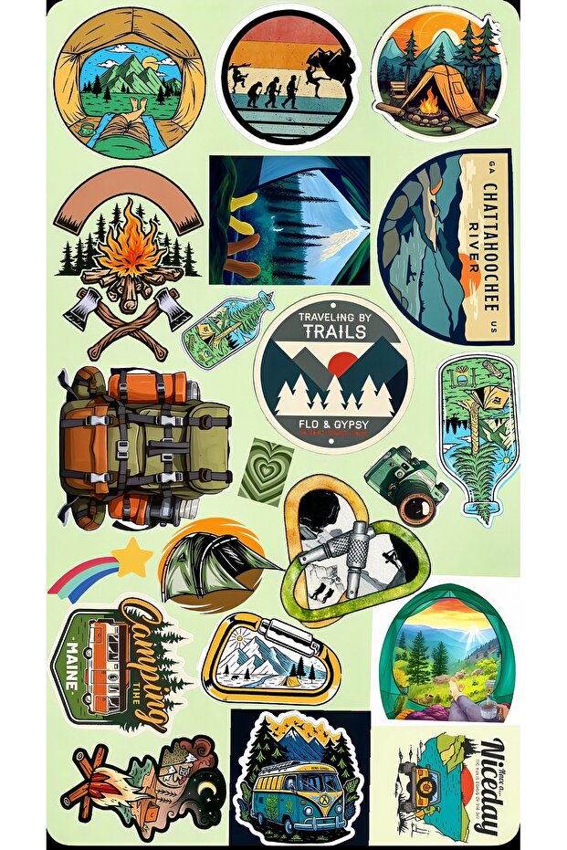 Nature & Adventure Sticker Set 22X30 cm – Camping, Hiking, Travel