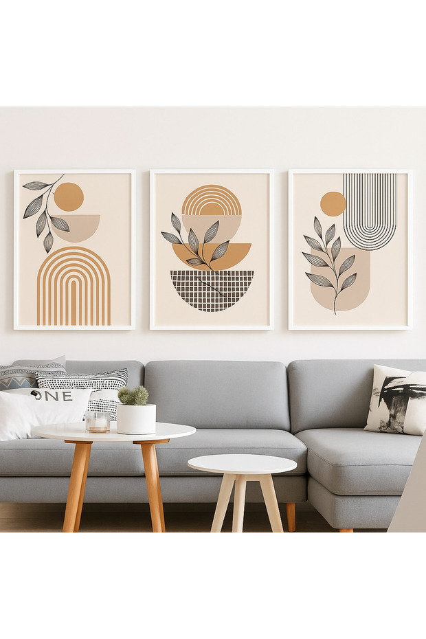 Laminated Framed Pvc Protected 3-Piece Abstract Patterned Uv Printing Mdf Wall Painting Set