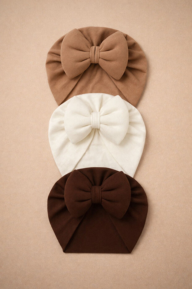 3-Piece Bow-Knot Combed Cotton Baby Girl Bonnet Set