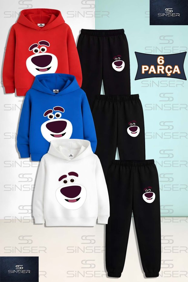 Children's Unisex 3-Piece Hooded Tracksuit Set with a Bear Face Design