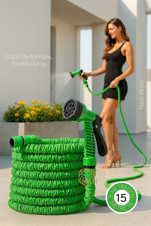 15 Meter Premium Expandable Garden Hose - 7 Function Nozzle and Flexible Design 722694