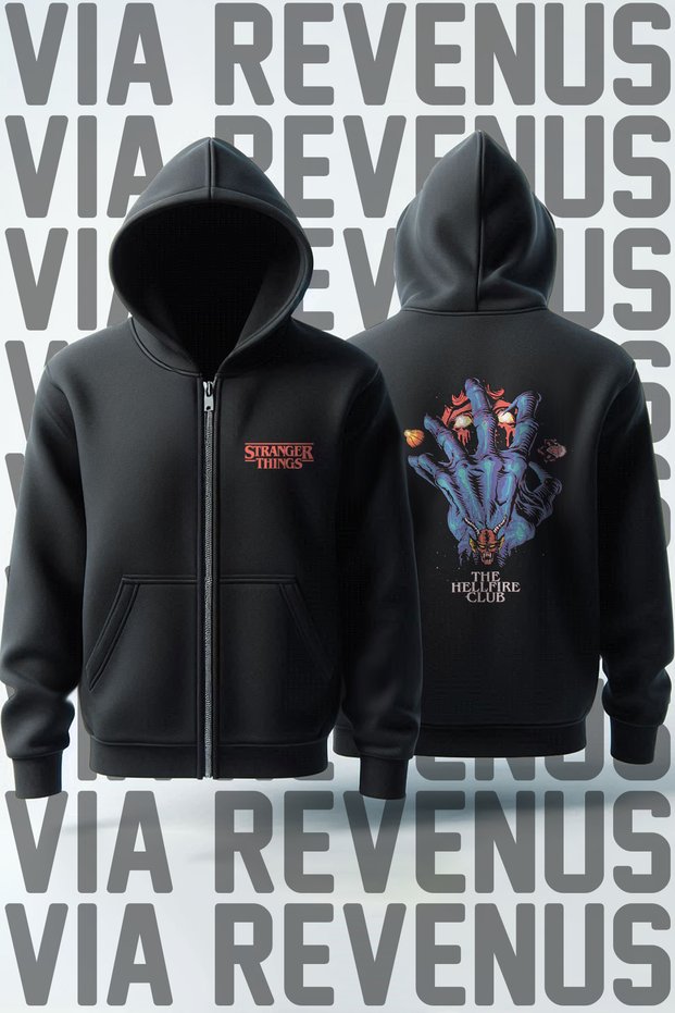 Stranger Things Hellfire Club Front and Back Printed Unisex Zip up Hooded Sweatshirt Cardigan