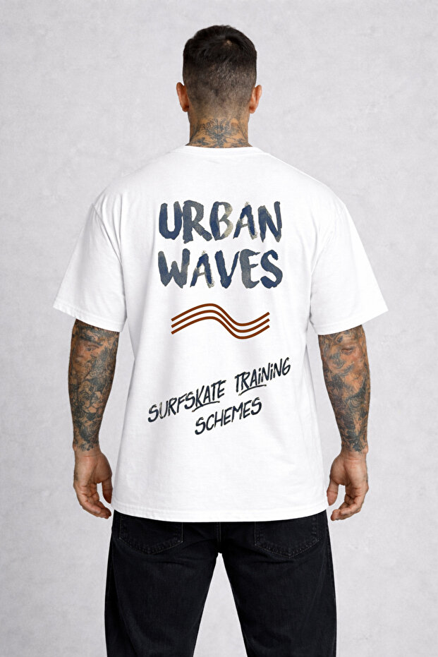 تي شيرت قصة فضفاضة مريح للجنسين URBAN WAVES مطبوع 100% قطن