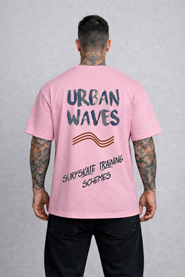 تي شيرت قصة فضفاضة مريح للجنسين URBAN WAVES مطبوع 100% قطن