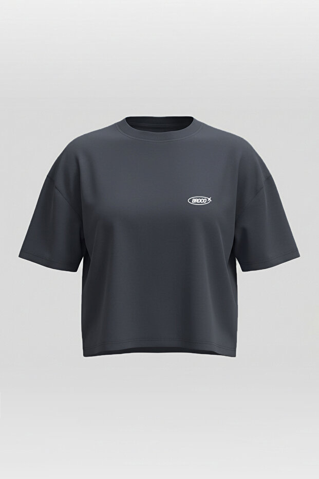 Kadın Oversize Basic Yumuşak Kumaş Basic Crop T-shirt - 1
