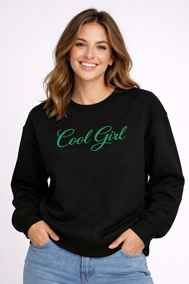 Cool Girl Printed Unisex 3 Thread Sardonized Circular Neck Oversized Sweatshirt