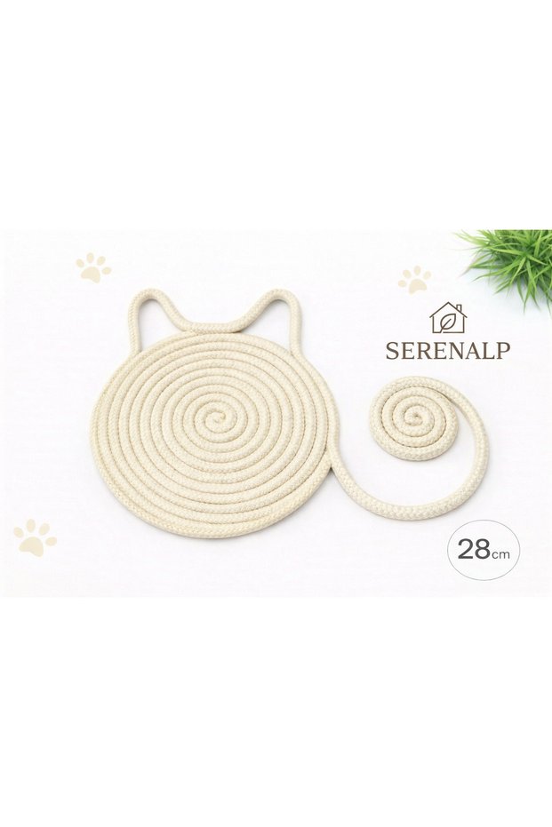 Handmade Cat Food Mat 28 cm – Knitted Rope Food Mat, Decorative Food Mat