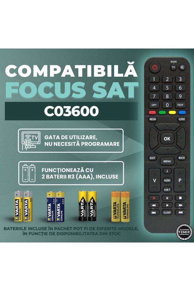 Focus decoder compatible remote control, C03600, TEMIX®, black, batteries included - 2