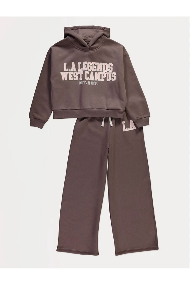 Hooded Sweatshirt and Sweatpants Set with Brown Back Graphic