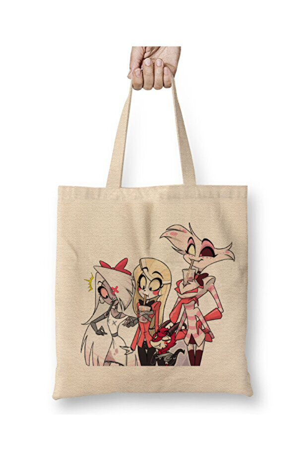 Hazbin Hotel White Tote Bag Long Handle Shopping Bag Beach Bag