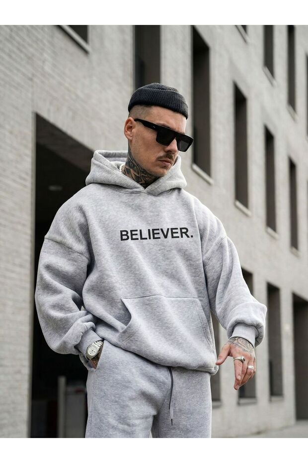 Pattern Written in the Words'Believer' - Hooded Tracksuit Set