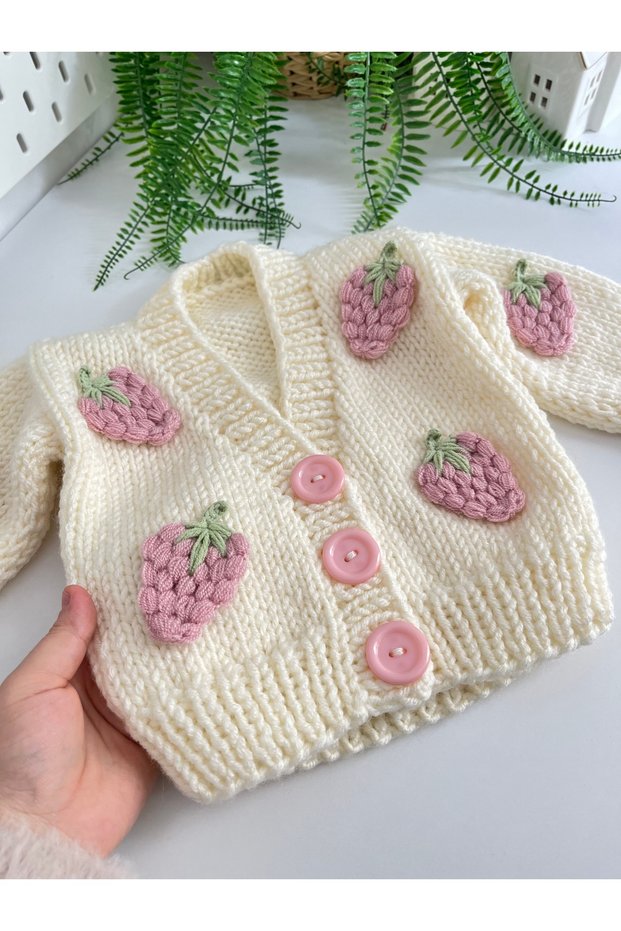 Strawberry Children's Cardigan / Hand Knitted Cardigan