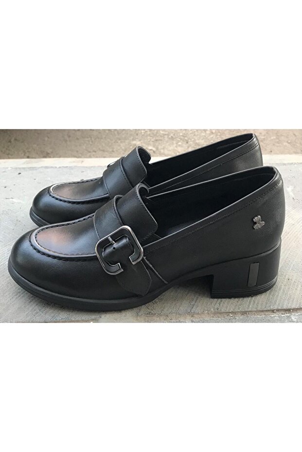 2555006K Women's Genuine Leather Thick Heeled Classic Loafer Shoes
