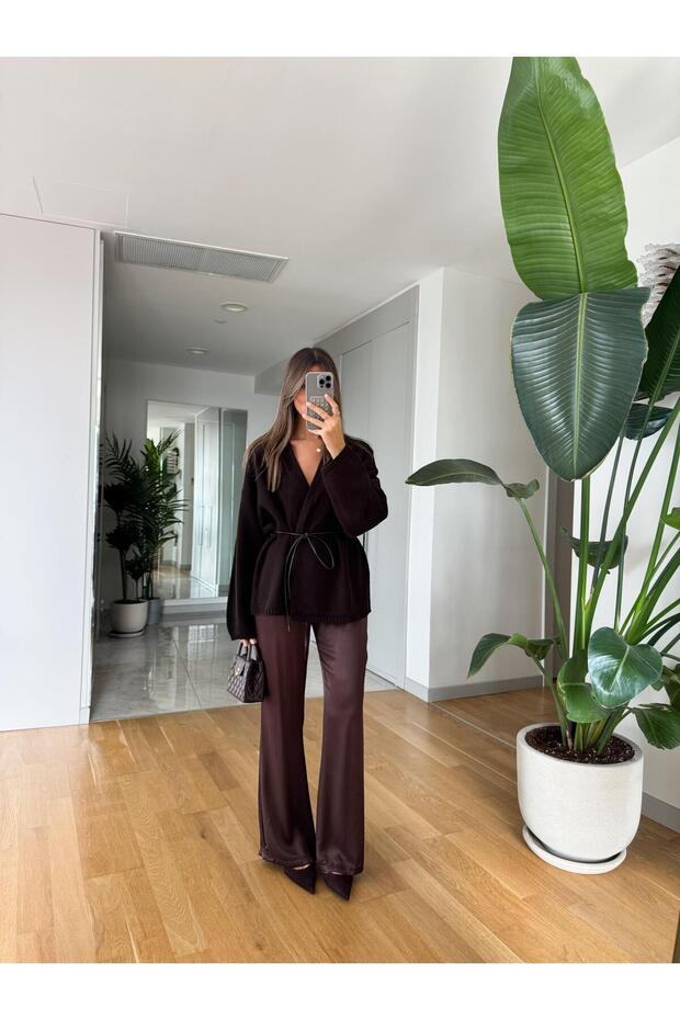 Messy Satin Pants - Brown
