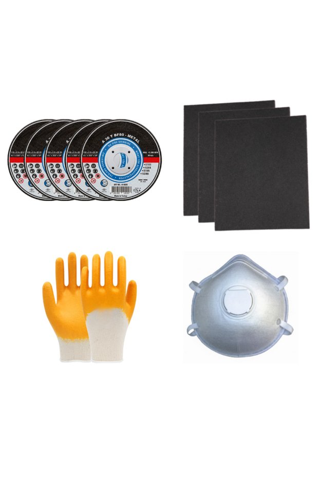 Construction Site Starter Kit | Metal Cutting Disc 115 mm + Sandpaper + Gloves + Mask