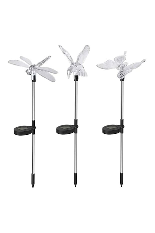 Set de 3 lămpi solare LED Pasăre / Fluture / Libelulă - 1