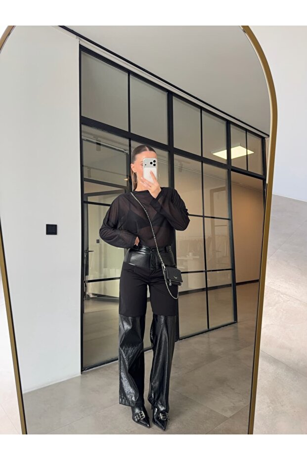 Leather Detail Partial Pants