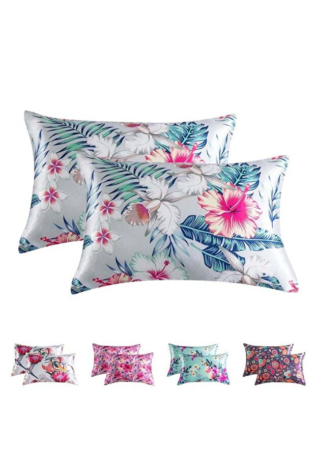 2-Piece Floral Silky Satin Pillow Cases, Envelope Closure for Hair & Skin