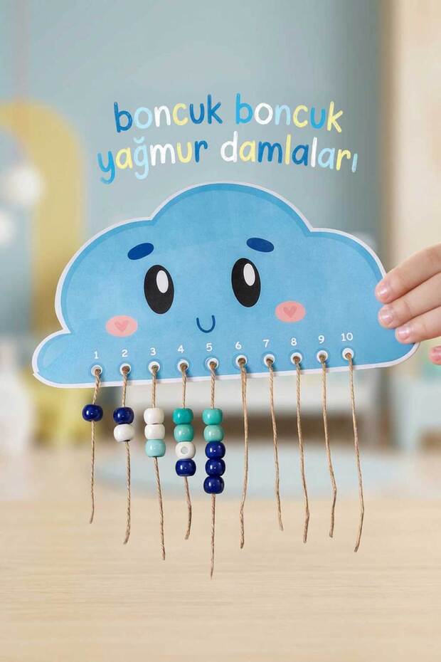 Bead Stringing Activity, Educational, Learning Number Counting Activity Cloudy - 2