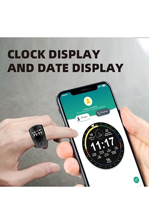 خاتم ذكي، شحن لاسلكي، أزرار لمس، 5 أحجام قابلة للتبديل، 999999 كحد أقصى للعدد (أسود) - 5