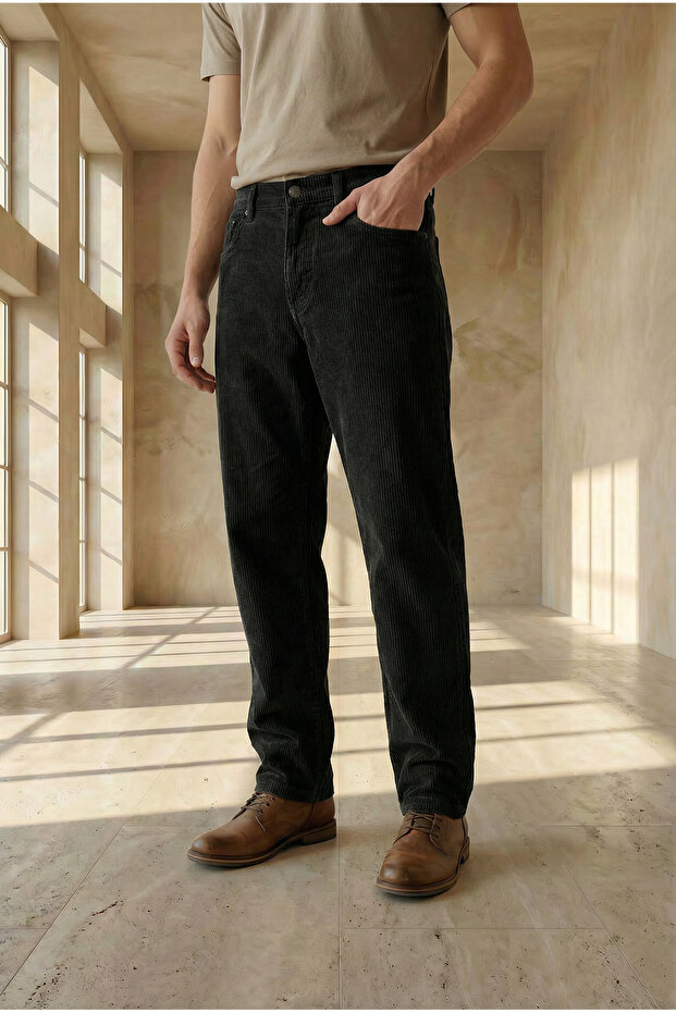 Men's Baggy Fit Comfortable Fit Velvet Black Trousers