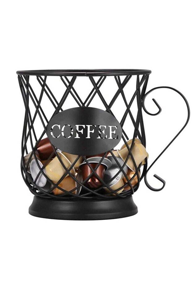 Cup Shape Wire Coffee Pod Storage Basket, Large Capacity Stand for Coffee Bags Black