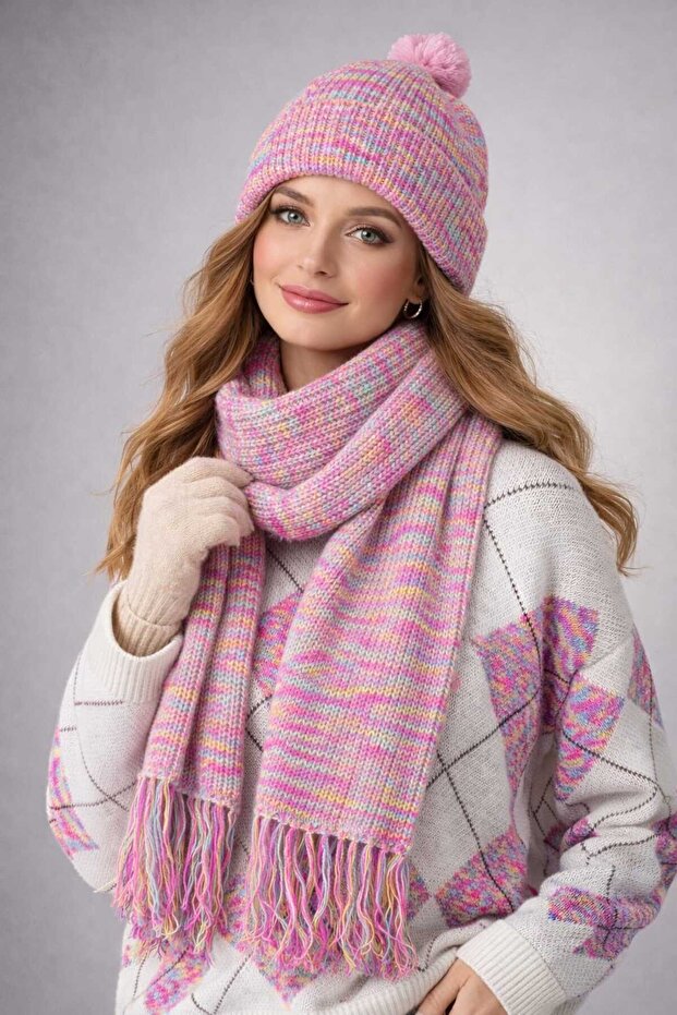 Women, 3-Piece Knitting Set - Scarf, Beanie, Sweater