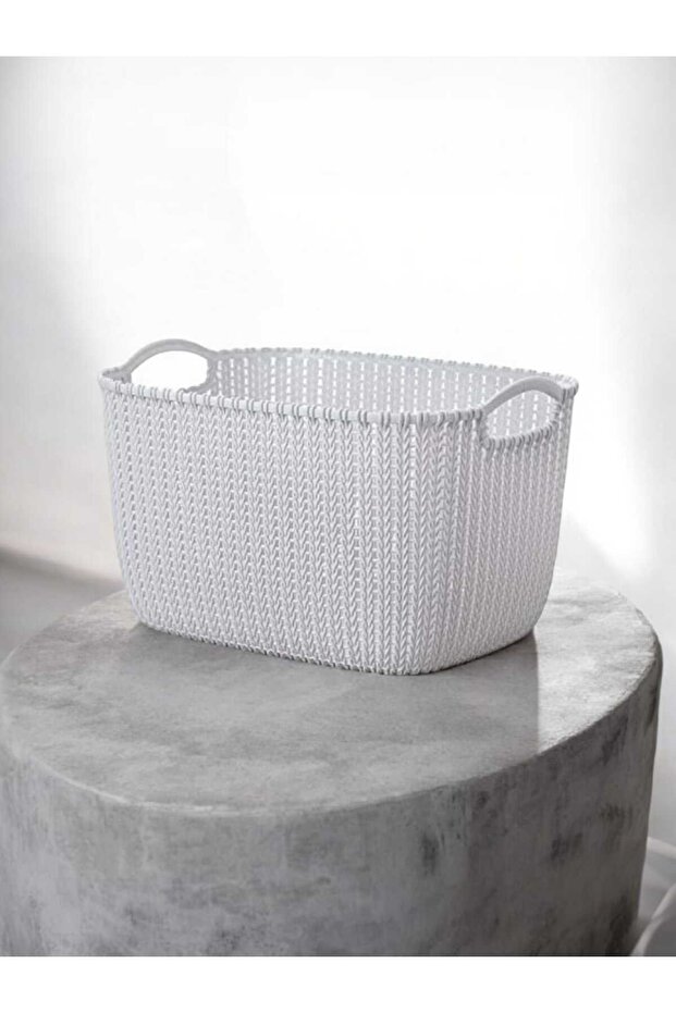 Home Storage Basket, Bathroom Weaving Plastic Storage Baskets Medium -LIGHT GRE