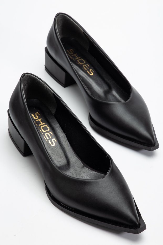 Skin Leather Thick Short Heels Pointed Toe Stiletto Heels Women's Shoes