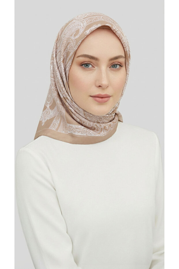 Ethnic Pattern Twill Polyester Scarf - Beige - 1