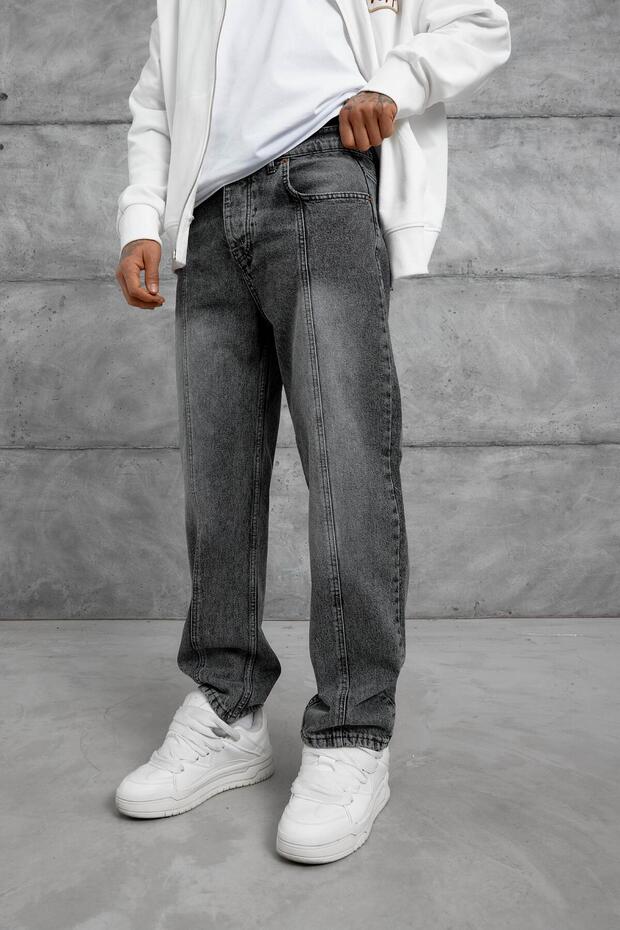 Men's Jean Trousers Gray Mb Striped Smoked Baggy