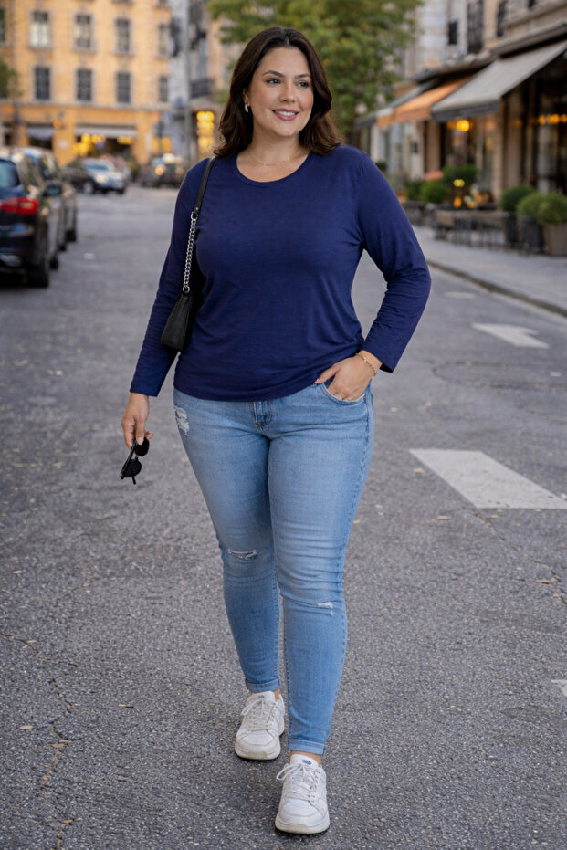 Kadın Büyük Beden Oversize Basic Bluz - 1