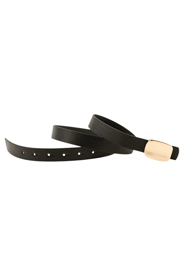 Black Women's Belt with Shiny Square Buckle