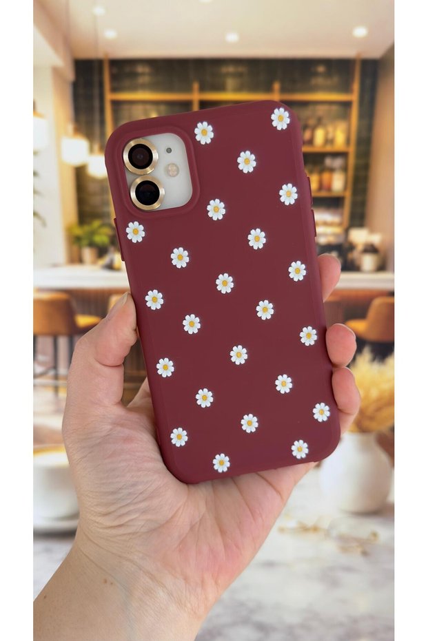 iPhone 11 Compatible White Daisy Patterned Silicone Shock-Absorbing Classic Protective Rubber Case
